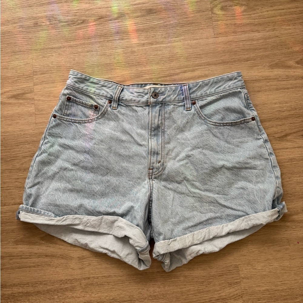 Abercrombie & Fitch Curve Love Light Blue The Loose High Rise Denim Shorts